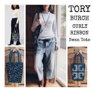 TORY BURCH Cotton Canvas CURLY RIBBON TOTE